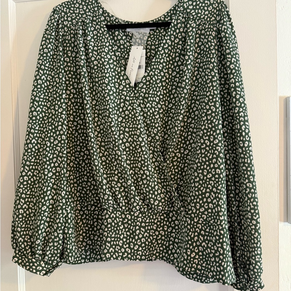 All in Favor Green and White Patterned Blouse